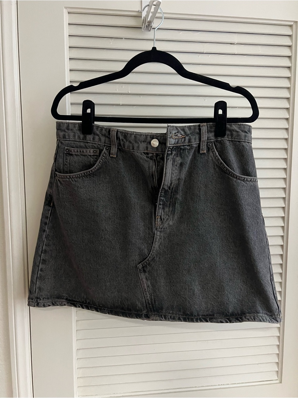 Topshop Charcoal Denim Mini Skirt - Women